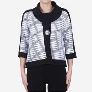 Joseph Ribkoff White Black Blazer Jacket 3/4 Sleeve US Size 6 Style 172897